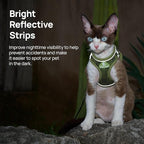 Cat Harness and Leash Set, Step-in Escape Proof Adjustable Vest Harness for Small Medium Large Cats, Lightweight Soft Breathable Reflective Kitten Harness for Walking Travel, Camping(Green, S)