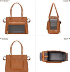 Fashion Pet Carrier Purse for Small Cat and Dog, Luxury Pu Soft-Sided Tote Bag with Large Pockets for Dogs and Puppies (Brown, 15.8" L x 7.5" W x 11.8" H)