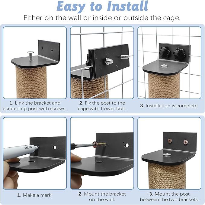 VCEPJH 2 Pack Cat Scratching Post Wall Mounted, 11.8 in Cage Mount Cat Scratcher with Self Groomer and Massager Sisal Crate Climbing Post for Indoor Kitten