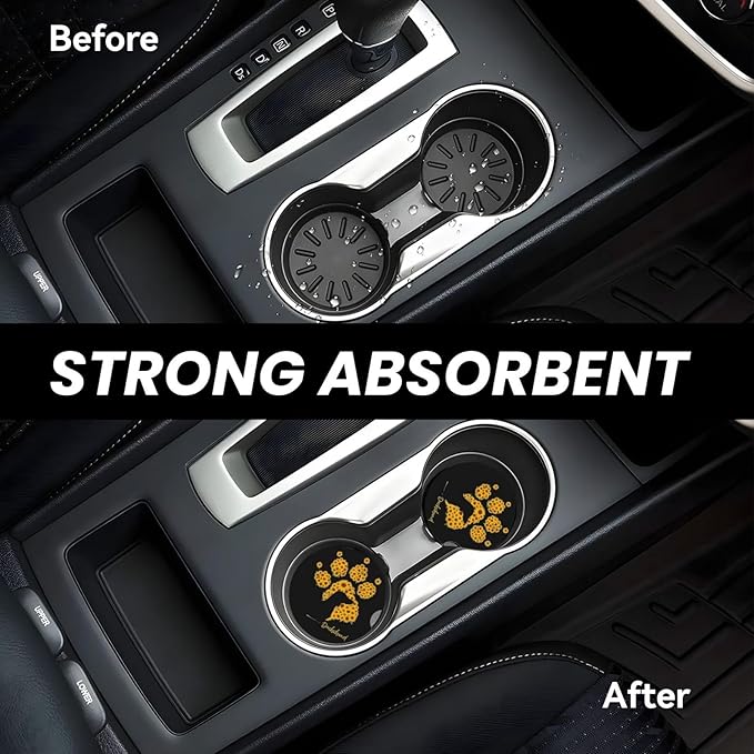 Absorbent Ceramic Car Coasters for Cup Holders, Dachshund Sunflower Dog Paw Design 2.56" Anti Slip Universal Drink Cup Coasters for Women Men (2 Pack)