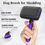 3PCS Dog Grooming Kit - Deshedding Dog Brush, Self Cleaning Slicker Brush, Bath Brush and Comb, Suitable for Hair Removal and Bathing of Dogs & Cats (Purple Black)
