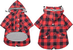 Dog rain Coat Waterproof Raincoat Puppy Jacket with Legs Buttons Zipper Hood Drawstring Fit for Yorkie Terrier Schnauzer Poodle Border Collie Labrador Golden Retriever 8lbs to 80lbs Red S