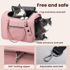 Pecute Stylish Cat Carrier Up to 13lbs, Soft Sided Small Dog Travel Carriers, Collapsible Pet Carrier for Small Cats and Dogs with Locking Safety Zippers, Puppy Carrier Airline Approved -Pink