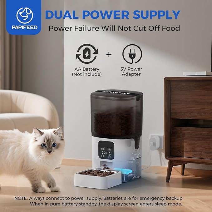 PAPIFEED 6L Automatic Cat & Small Dog Feeder - Programmable Pet Feeder with 36 Daily Meals, Detachable Stainless Steel Bowl, 25 Cup Capacity Smart Food Dispenser for Easy Cleaning