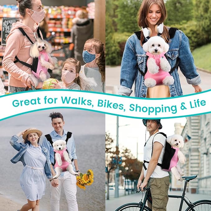 Dog Backpack Carrier, Thick Straps & Cushion, Pet Sling Front Backpacks for Small Medium Dogs 7-11 Lbs, Legs Out, Adjustable Wearable Puppy Chest Travel Bag, Easy-Fit for Hiking/Walking/Camping