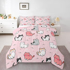 Erosebridal Cute Cat Comforter Set for Girls Pink Bedding Set King Kawaii Animal Pet Bedding Sets & Collections Cartoon Kitten Pattern Down Comforter All-Season Microfiber Bed Sets with 2 Pillowcases