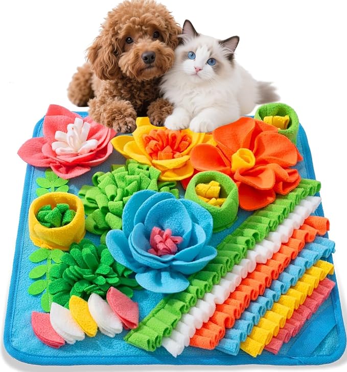 Snuffle Mat for Dogs Cats Rabbits, Pet Treats Feeding Mat, 15.4 x 15.4 inch for Small & Medium, Felt Wool Dog Sniff Mats for Slow Feed, Rabbit Foraging Mats, Relieve Anxiety, with Anti-Slip Bottom
