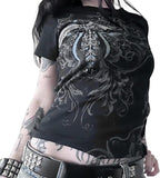 Women Y2K Graphic T-Shirts Summer Short Sleeve Punk Gothic Tee Tops Vintage 90s Aesthetic Emo Clothes Streetwear