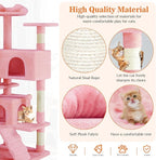 Sweetcrispy 54 Inch Cat Tree Tower, Multi-Level with Cat Scratching Post, Indoor Cat Condo with Climbing Ladder, Plush Toy, Play House for Cat, Pink