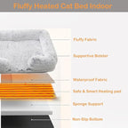 Fluffy Heated Cat Bed Indoor w/ 12V Electric Heating Pad, Thermal Warming Heated Pet Bed with Adjustable Temperature & Timer