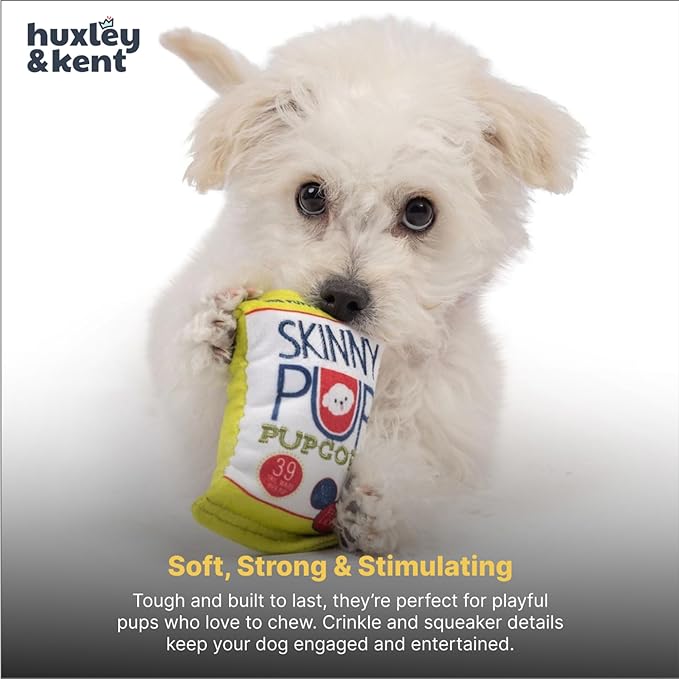 Huxley & Kent Funny Dog Toy w/Squeaker – Power Plush Squeaky Dog Toys for Small Dogs – Durable Small Stuffed Animal for Indoor Play & Fetch - Tiny Tuff Skinny Pup