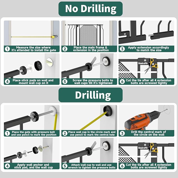 29.5"-48" Metal Baby Gate for Stairs & Doorways - Easy Install 30.5" Tall, Auto Close, Pressure Mounted, No Drilling - Stylish Safety Gate for Pets, Child Gate for Kids, Black