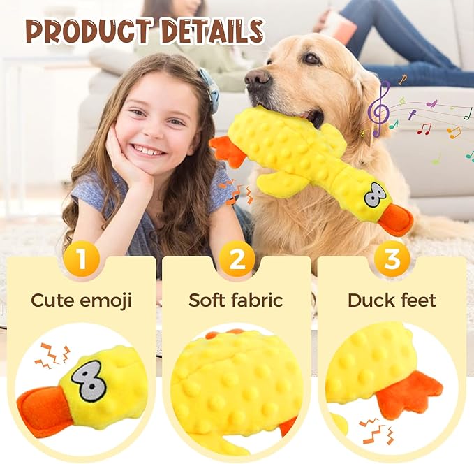 Quack-Quack Duck Dog Toy,Durable Plush Chew Toy with Sounds,Stuffed Plush Calming Duck Dog Toy for Indoor Puppies and Senior Pups (A-Purple, Small)