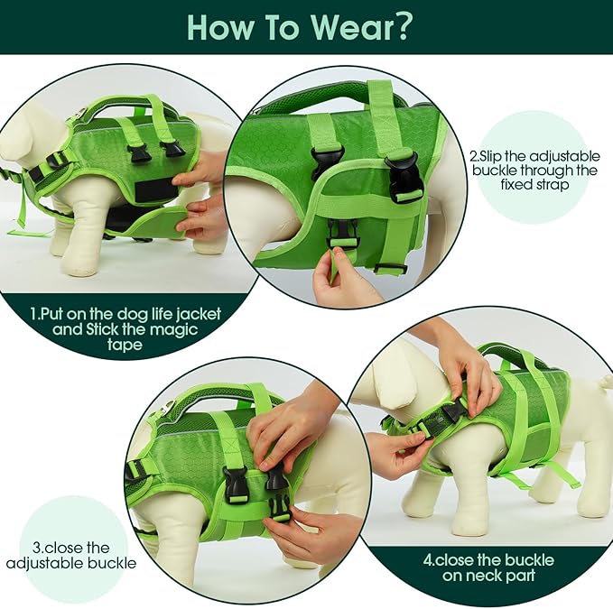 Kuoser Dog Life Jacket High Flotation, Reflective Dogs Life Vest for Swimming Boating, Adjustable Small Medium Large Dog lifejacket, Lightweight Dogs Life Preserver Rescue Handle Spring Summer Pool