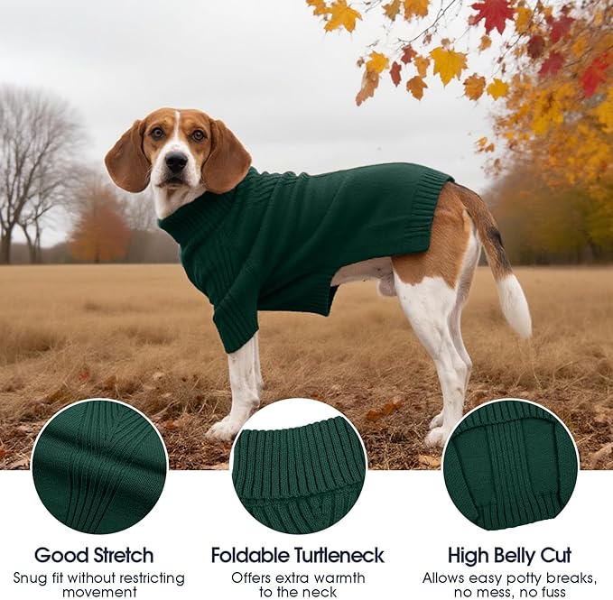 IECOii Great Dane Sweater,5XL Extra Large Sweater for Giant Breed Dogs in Winter,Turtleneck Cold Weather Knit Clothes,Machine Washable,Elastic Pullover for Saint Bernard,Mastiff (Green,XXXXXL)