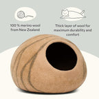 MEOWFIA Cat Cave – Premium Felt Cat Bed for Indoor Cats, Handmade 100% Merino Wool (Light Shades) (Large, Beige)