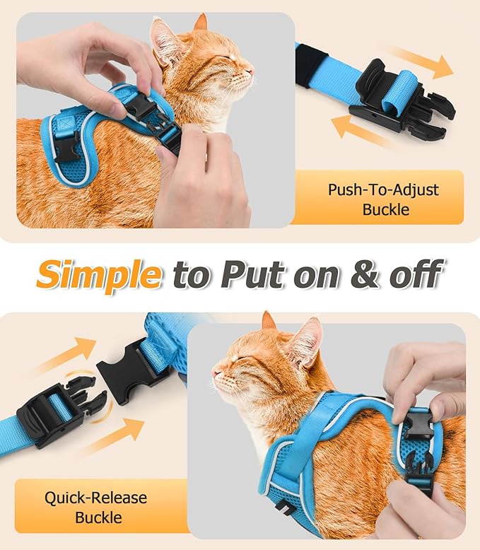 Halypet Cat Harness and Leash Set [MAX Safety 4th-Gen Upgrade] Escape Proof Adjustable Cat Leash Comfortable Soft Vest Easy to Wear Kitten Harness with Reflective Strip for Cats Walking, S SkyBlue
