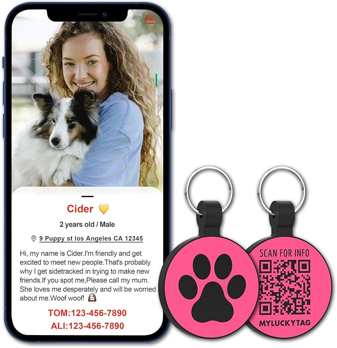 MYLUCKYTAG Silent Silicone QR Code Dog Tags - Scan QR, Receive Instant Pet Location Alert Email