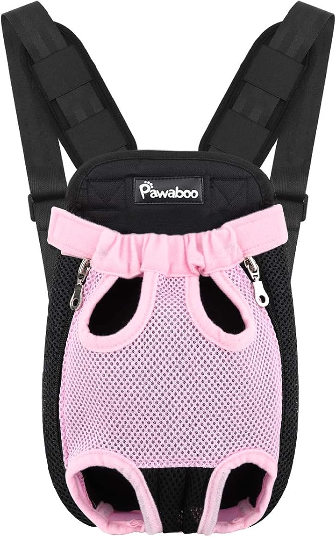 Pawaboo Pet Carrier Backpack, Adjustable Pet Front Cat Dog Carrier Backpack Travel Bag, Legs Out, Easy-Fit for Traveling Hiking Camping for Small Medium Dogs Cats Puppies, Medium, Pink