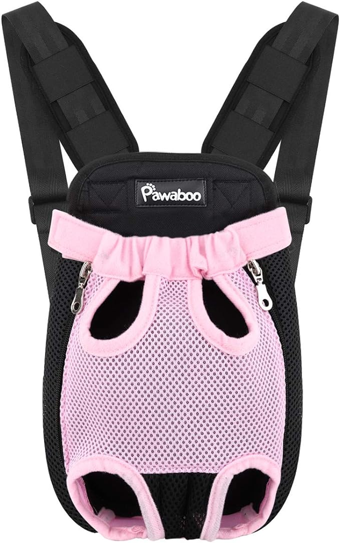 Pawaboo Pet Carrier Backpack, Adjustable Pet Front Cat Dog Carrier Backpack Travel Bag, Legs Out, Easy-Fit for Traveling Hiking Camping for Small Medium Dogs Cats Puppies, Large, Pink