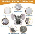 3-Layered Stuffed Dog Toys for Medium Large Dogs, Large Plush Squeaky Dog Toys to Keep Them Busy for Small Medium Large Breed, Cute Animals Puppy Teething Chew Toys - Elephant L