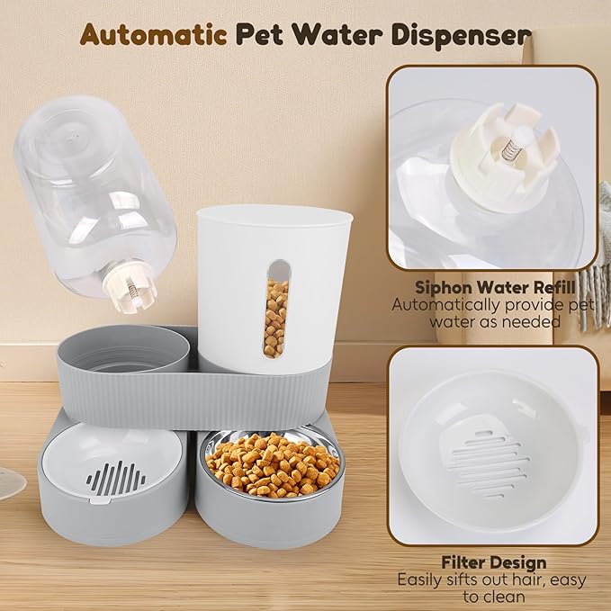 2 in 1 Automatic Dog Feeder and Water Dispenser,All-in-One Gravity 2.6L Pet Waterer, 2.4L Pet Feeder for Small Medium Cats Dogs
