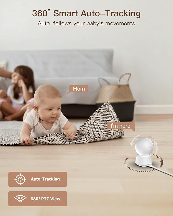 ARENTI WiFi Baby Camera Monitor B2 Kit 2025 Upgraded, 5-inch Wireless Display, Smartphone App, Encrypted Connection, Lullaby, Super Night Vision, Auto Tracking, Temp Sensor, Support Local Storage