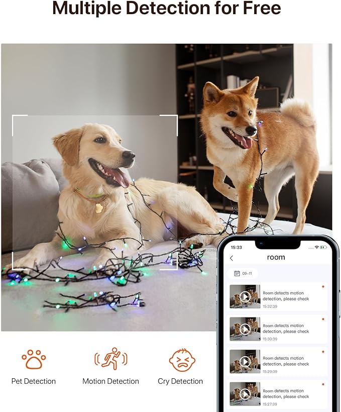 Tenda CP3 Pro 2K Indoor Security Camera with WiFi 6 & AI Baby/Pet Detection – Baby Monitor, Pet Camera for Home, One-Touch Calling, Night Vision, Military-Grade Encryption, No Subscription Needed