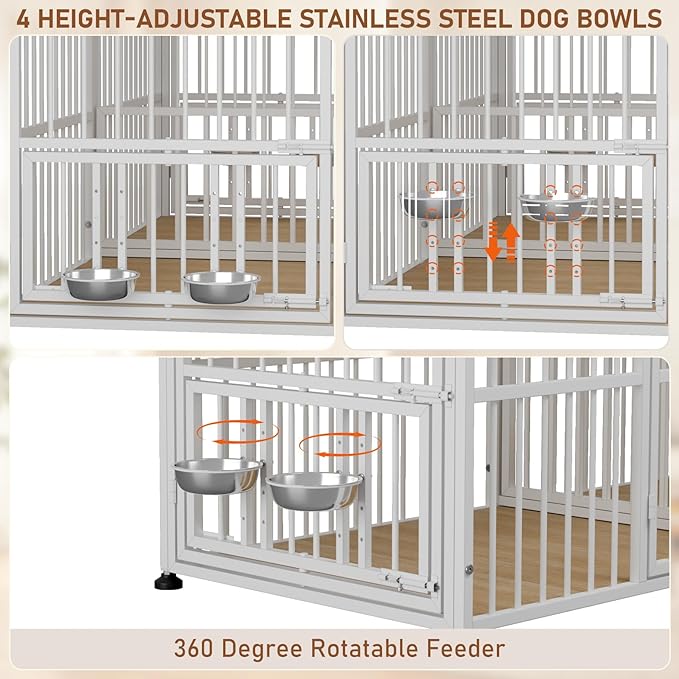 Dog Crate Furniture for 2 Dogs, 72" Extra Large Double Dog Cage Large Breed, XXL Thick Wooden Dog Crate with Storage Rack, Sturdy Dog Kennel with Removable Divider (Nature Wood & White)