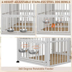 Dog Crate Furniture for 2 Dogs, 72" Extra Large Double Dog Cage Large Breed, XXL Thick Wooden Dog Crate with Storage Rack, Sturdy Dog Kennel with Removable Divider (Nature Wood & White)