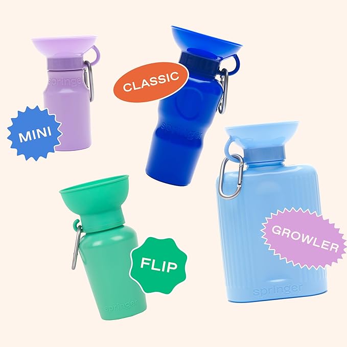 Springer Flip Portable Dog Water Bottle with Foldable Food Grade Silicone Bowl - 20 Ounce Travel Dog Water Bottle Ideal for Camping - Easy Squeeze Hydration & Release to Drain