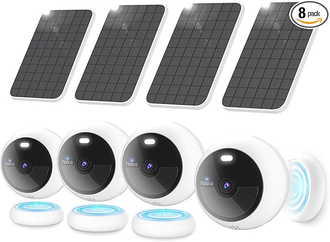 Noorio Solar Security Cameras Wireless Outdoor, 4-Pack 1080P Battery Powered Magnetic Outdoor Camera with AI Motion Detection, 2.4G WiFi Home Security Camera Color Night Vision, Local Storage