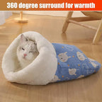 1PC Cat Sleeping Bag,Cat Sleeping Bag for Indoor Cats,Warm and Cozy Cat Sleeping Bag,Cat Winter Sleeping Bags, 360° Wrap Self Warm Cat Cave Bed Suitable for Pets Under 7.5 kg/16LB(Blue)