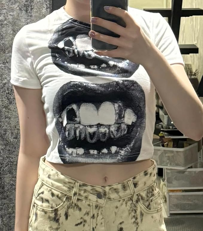 Graphic Tees Y2k Baby Tee Teens 2000s Vintage T Shirts Emo Grunge Printed Summer Crop Tops 2024