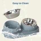 Automatic Cat Feeder and Water Dispenser with Stainless Steel Bowl, Pet Food Bowl for Small Medium Dog Puppy Kitten