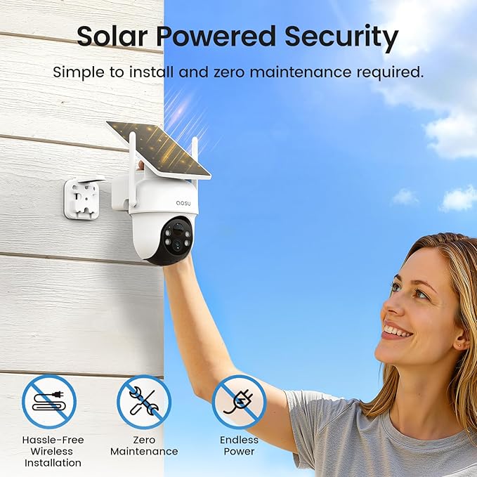 aosu Security Cameras Outdoor Wireless, 4 Cam-Kit, No Subscription, Solar-Powered, Home Security Cameras System with 360° Pan & Tilt, Auto Tracking, 2K Color Night Vision, Easy Setup, 2.4 & 5GHz WiFi
