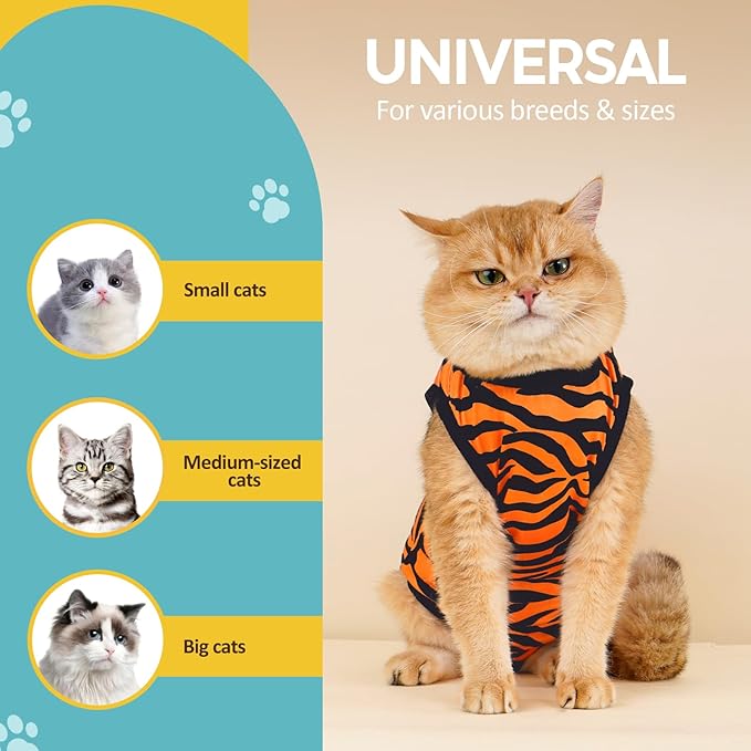 Avont Cat Recovery Suit - Kitten Onesie for Cats After Surgery, Cone of Shame Alternative Surgical Spay Suit for Female Cat, Post-Surgery or Skin Diseases Protection -Tiger(L)