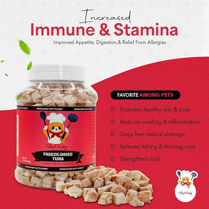 Freeze-Dried Tuna Treats for Cats & Dogs – 100% Wild Caught, Single Ingredient, High-Protein, Healthy Snack – No Additives or Preservatives – 7.4oz - Inspected & Tested in USA