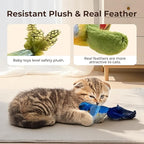 2-pack catnip cat toys that stimulate indoor cats' natural hunting instincts,Interactive plush bird toy with realistic chirping sounds to tease your cat (Brown artificial bird + green artificial bird)
