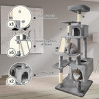 70" Cat Tree Tower for Indoor Cats, Multi-Level Cat Tower Condo with Sisal Scratching Post (Light Gray)