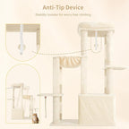 Heybly Heavy Duty Cat Tree, Tower for Indoor Cats Large Adult, Tall Cat Condo House with Extra-Large Baseboard, Multi-Level Plush Furniture with Scratching Posts, Hammock, Toy Ball, Beige HCT026M