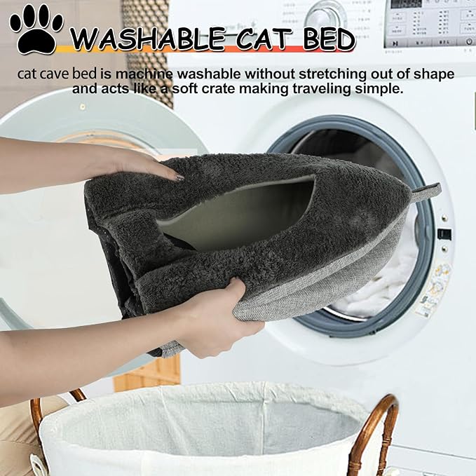 Heated Cat Bed Cave, Adjustable Temperature Heated Pet Bed Indoor with Timer, Cat Cave Bed Cat House with Washable Cushioned Pillow and Chew Resistant Cord Update for Indoor