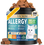 200 Natural Cat Allergy Relief Chews, Cat Itchy Skin Allergy Relief & Immune Support Chews for Seasonal Allergies Cats, Itch Relief for Cats Paws, Eyes, Ears, Stop Licking & Scratching, Chicken Flavor