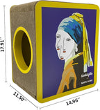 FluffyDream Cat Scratcher Cardboard, Girl with a Pearl Earring Shape Adaptation Spoof Version Cat Scratching House Bed Furniture Protector, Pink