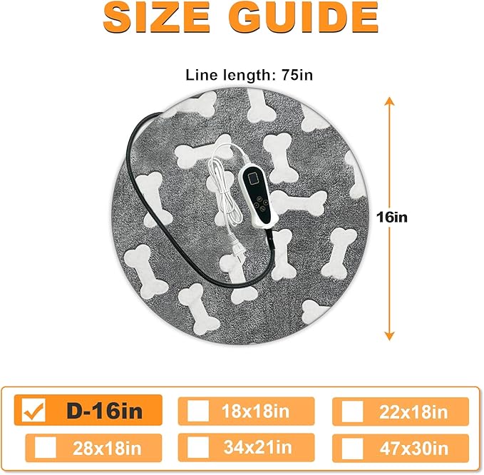 Bestio Cat Heating Pad 16 in Pet Heating Pad, Obtained MET and UL Dual Certification,Smart Thermostat Switch Adjustable from 1-24 Hours, Indoor Heated Electric Pet Bed for Cats Dogs - Gray