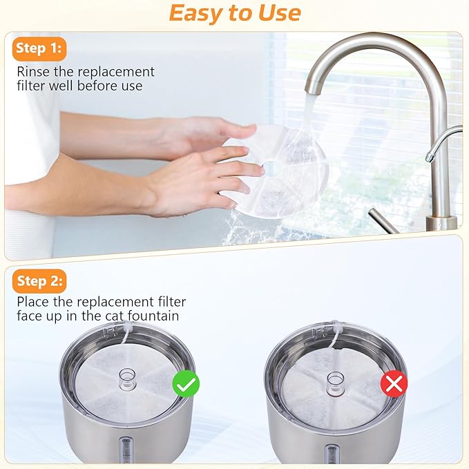 Cat Water Fountain Filters, 6 Pieces Triple Filtration System Replacement Filter Fit for 84oz/2.5L Cat Pet Fountain, 6 Filtration System