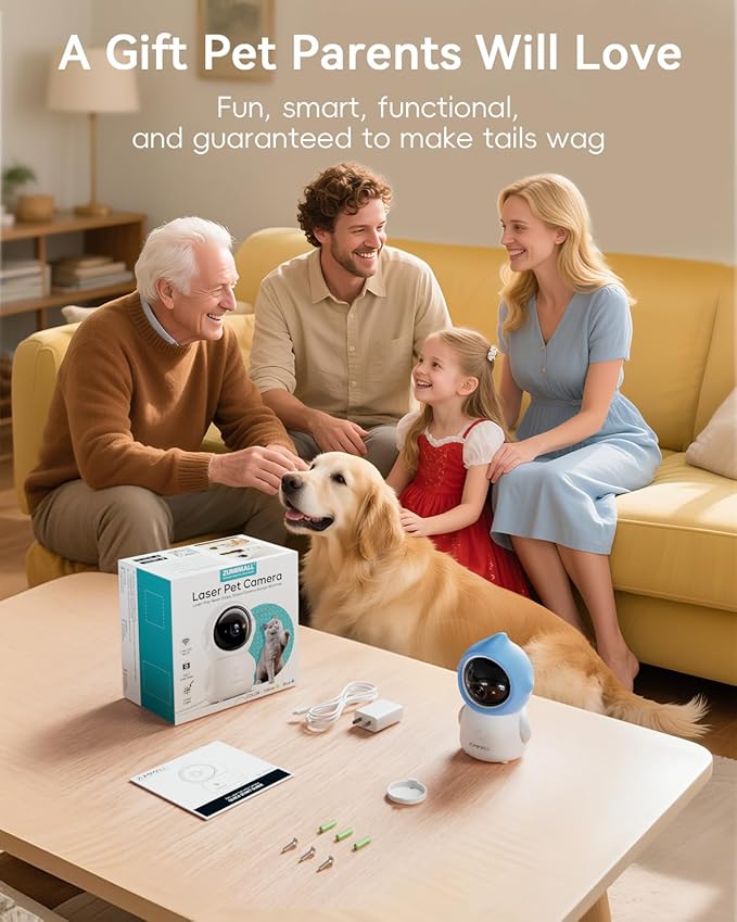 ZUMIMALL Pet Camera Indoor, 5G/2.4G WiFi Camera for Dog/Cat with Laser Toy, 3MP Pet Security Cameras with Phone App, 2-Way Talk, Auto Tracking, Pet/PIR/AI Detection, Privacy Protect, Alexa/ONVIF/Cloud