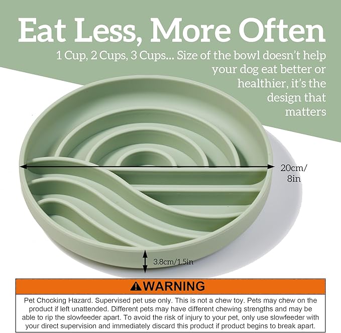 OHMO Slow Feeder Dog Bowls (Sunrise, Sage Green) Enrichment Toy Soft Silicone Food Safe Feeding Bowl Non Slip Suction Cup for All Breed Pet, Cat Slow Down Eating Dishes, Boredom and Anxiety Reducer