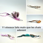 11PCS Realistic Bird Cat Toy Refills – Handmade Feather Cat Toys with Bell, Clip-on Cat Wand Attachments – Interactive Cat Toys for Indoor Cats, Refill Set for Wand Toy or Cute Home Décor