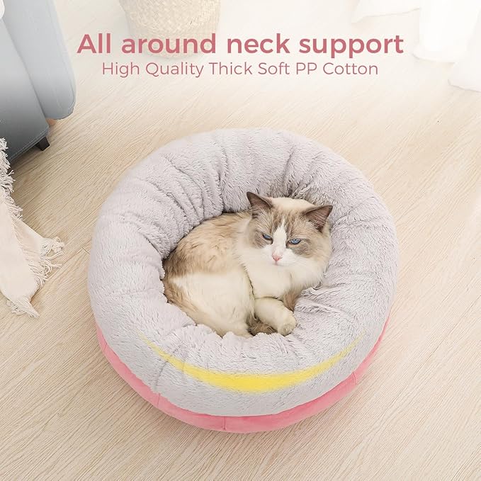 Cat Bed for Indoor Cats,Round Cat Bed for Small Pets,Washable Pet Bed with Non-Skid Bottom,Pet Bed for Puppy and Kitty,19 Inches,Pink